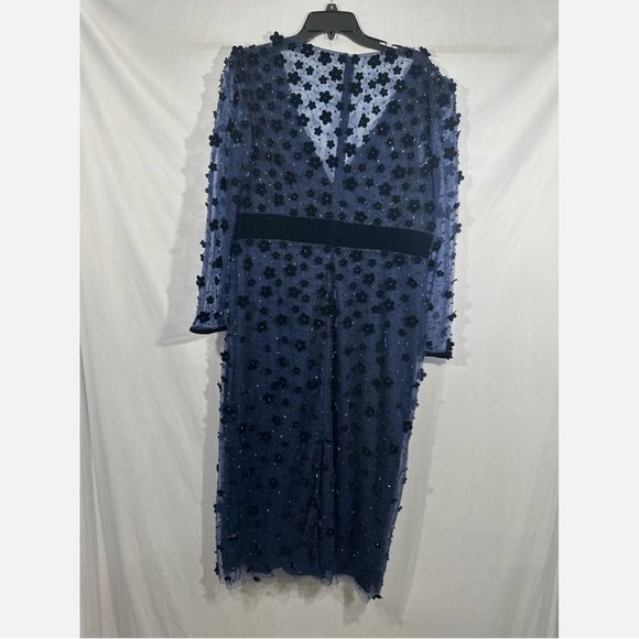 NEW $598 Mac Duggal [ 16 ] Embellished V Neck Illusion Column‎ Midi Dress Blue - Picture 12 of 14